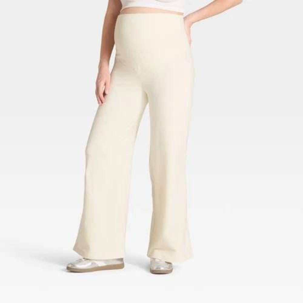 Isabel by Ingrid & Isabel Maternity Wide Leg Full Panel Pants Cream XS NWT